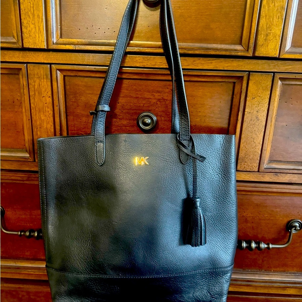 Michael Kors Black Leather Tote with Tassel